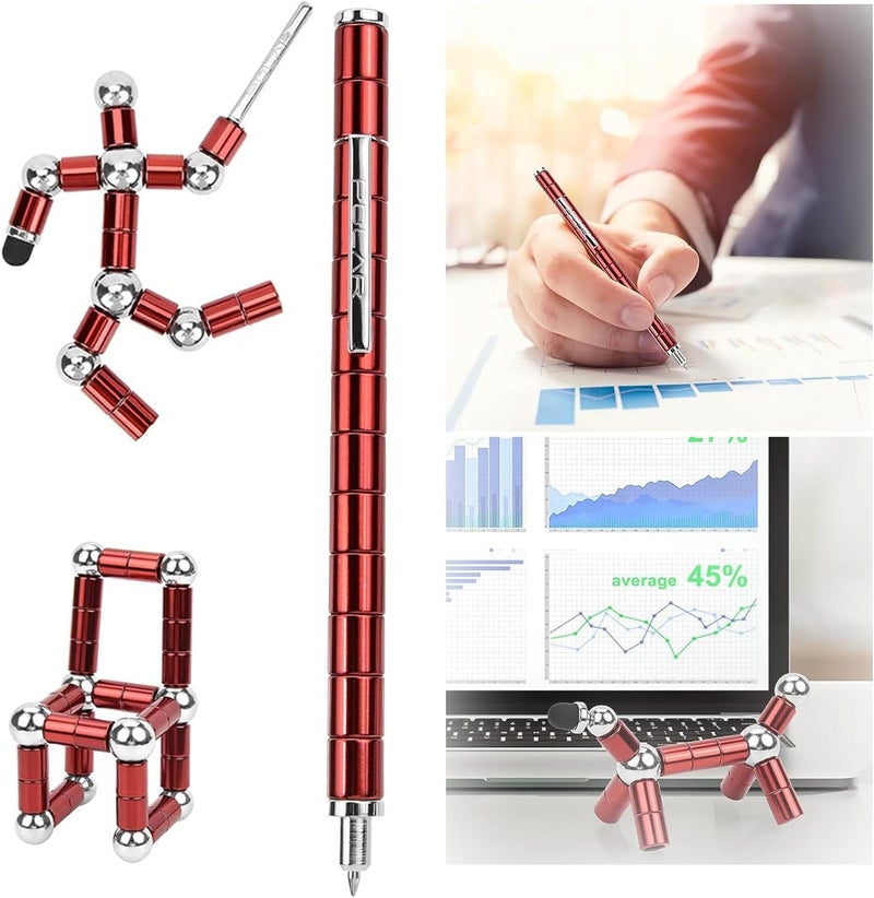 Lafoxla Fidget Pen Decompression Magnetic Metal Pen, Relieving Stress Build Various of Shapes, Multifunctional Deformable Magnet Writing Polar Pen for Christmas Gift (Red) - Image 3